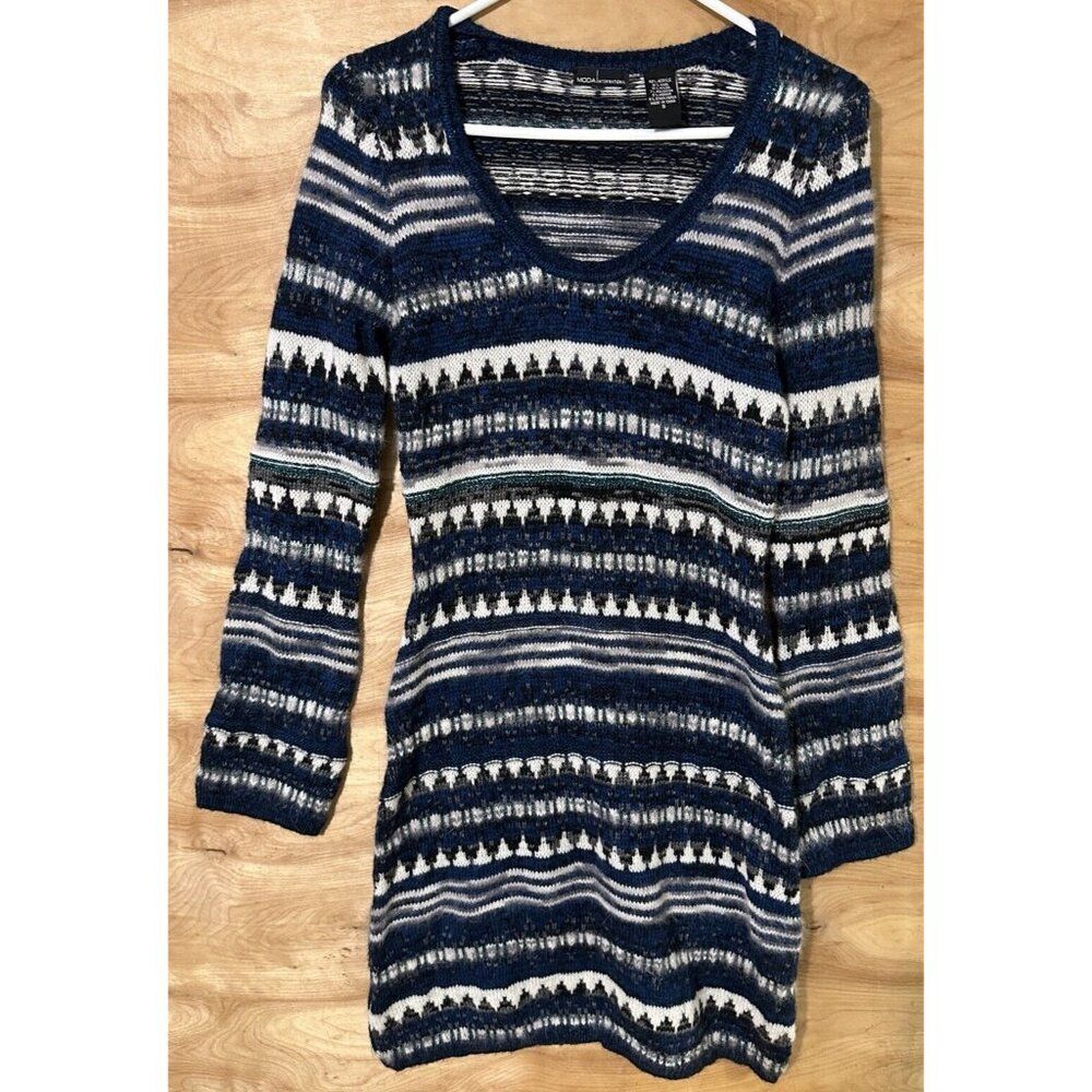 Moda International Long Sleeve Sweater Dress Small Mohair Wool Sparkle